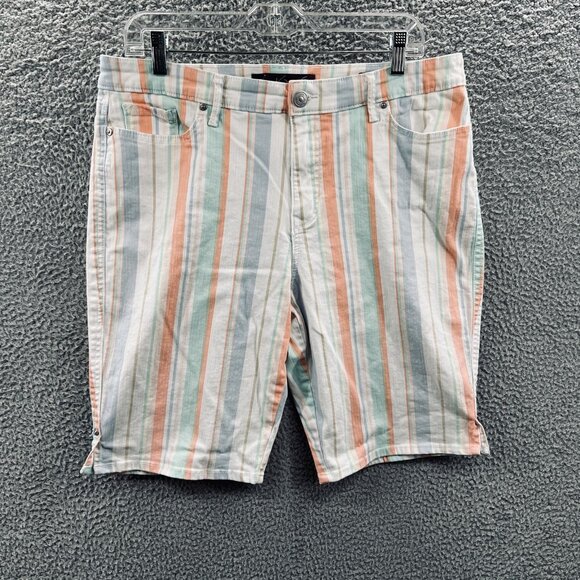 Gloria Vanderbilt Shorts Womens 14 Pastel Stripe Bermuda Midrise Cotton‎ Stretch - Picture 1 of 12